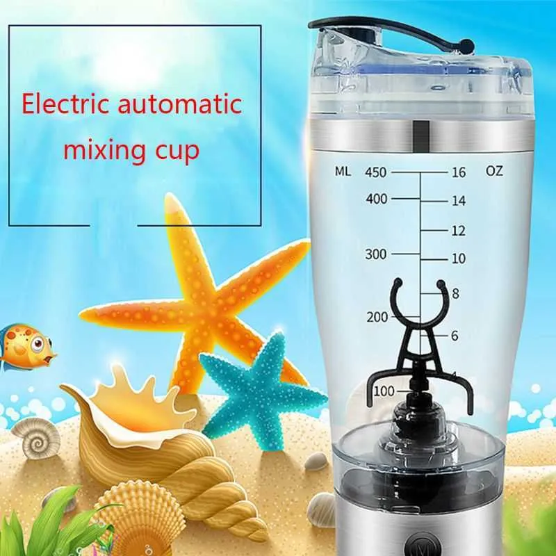 450ml/600ml Tazza di miscelazione di proteine in polvere elettrica portatile esterna Alimentato a batteria Miscelatore automatico per agitazione bottiglia 211013