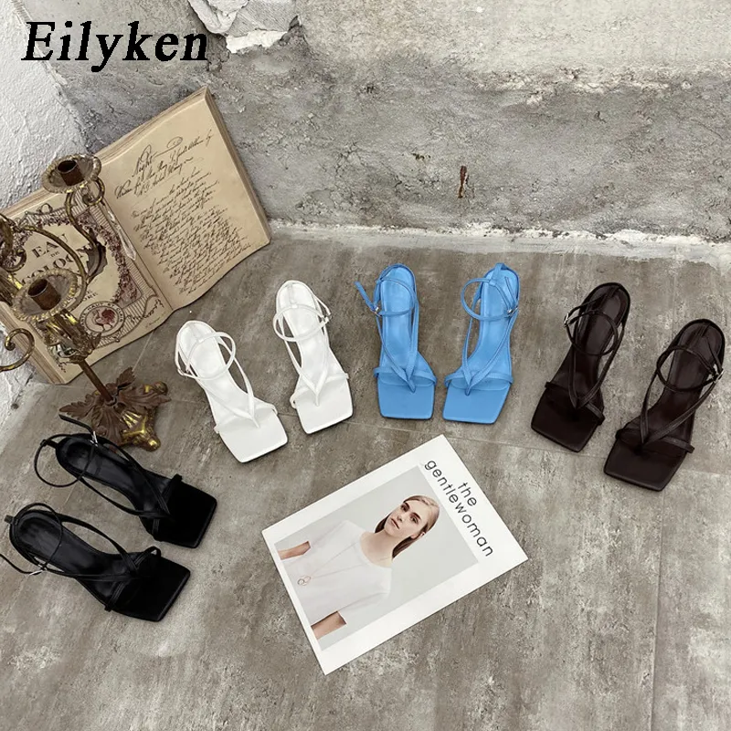 Eilyken Gladiator Sandales High Heels Chaussures Automne Best Street Look Females Square Head Open Toe Clip-on Sandals à lacers