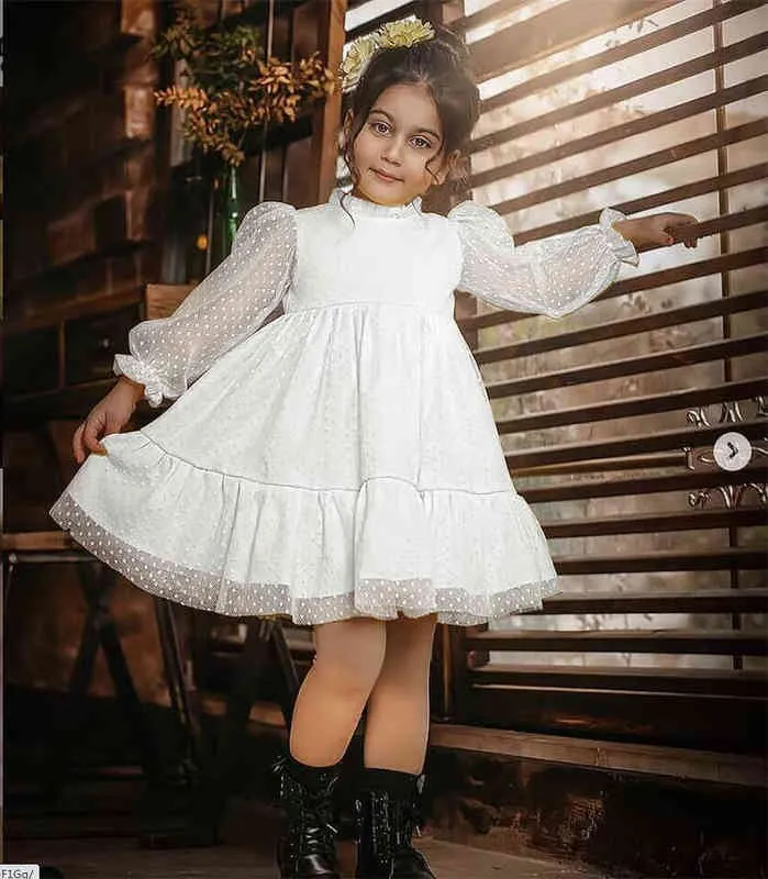 Vestito da festa per ragazze per abiti da principessa di Natale per bambini Ragazza 3-8 anni Punti solidi Maniche lunghe Vestiti autunnali Abbigliamento per bambini G1215