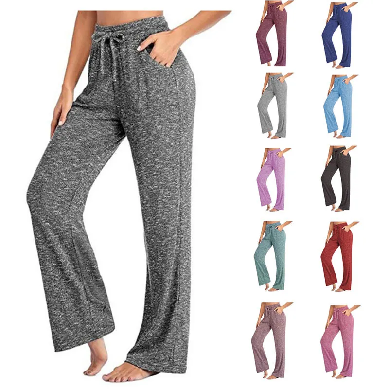 Leggings amples femmes jambe large Yoga pantalon à lacets Fitness grande taille pantalon taille haute femme Patchwork botte coupe pantalon 210423