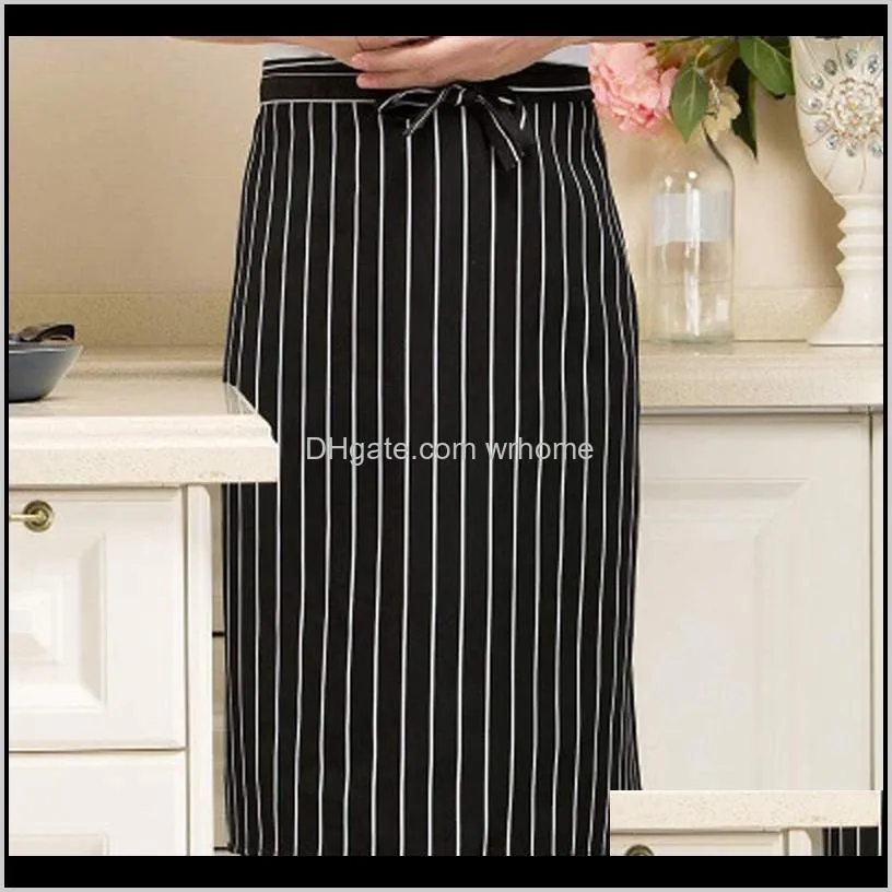 3pcs kitchen aprons half-length long waist apron catering chefs waiters uniform striped apron 70cmx70cm
