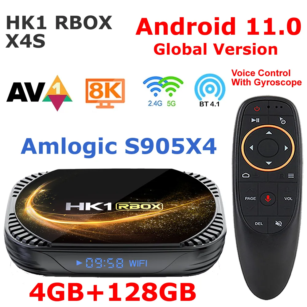 HK1 RBOX X4S TVボックスAmlogic S905X4 Android 11デュアルWiFiサポート4K Google Voice Assistant YouTubeメディアプレーヤー2GB 4GB 32GB 64GB