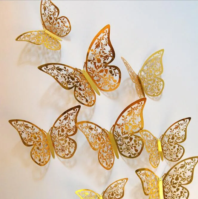 12 adesivi da parete 3D a doppio strato a forma di farfalla sulla parete per la decorazione della casa fai da te farfalle adesivi magnete frigorifero decorazione della stanza, rosa