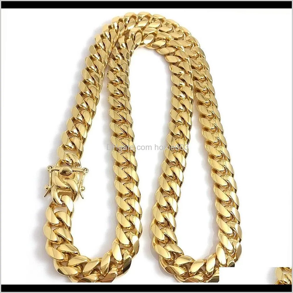 10mm 12mm 14mm  cuban link chains mens 14k gold plated chains high polished punk curb stainless steel hip hop jewelry