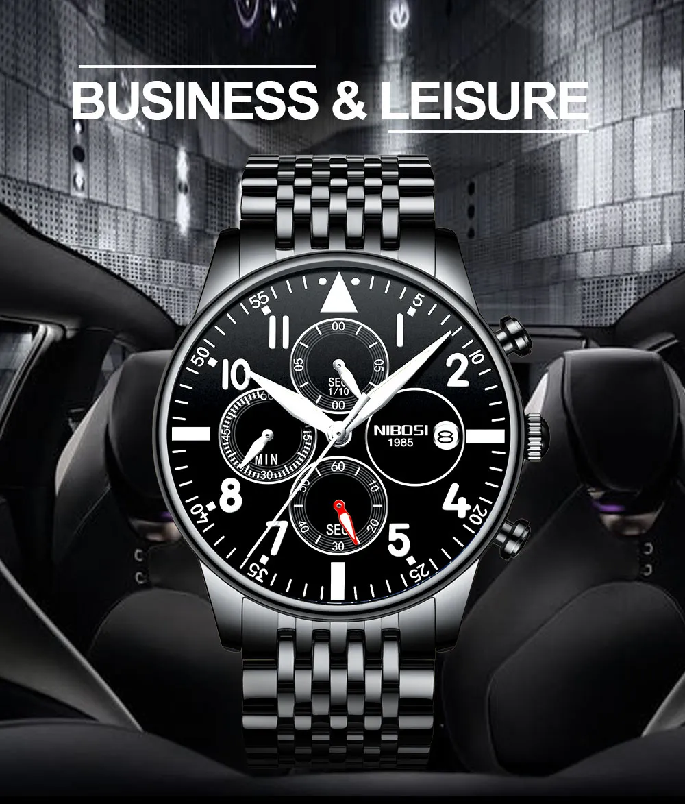 NIBOSI Orologio Militare Uomo Analogico: Orologio al Quarzo con Data Cinturino Acciaio Inossidabile Impermeabile Design Tattico Nero Dorato Oro Bianco