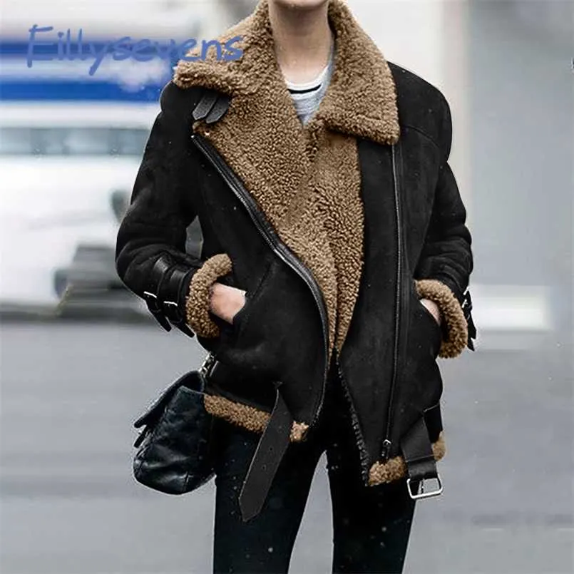Женские свободные PU кожаные куртки зимняя женская одежда теплый отворотный байкер автомобиль моторная леди мягкая улица из искусственного кожаного пальто 2111126