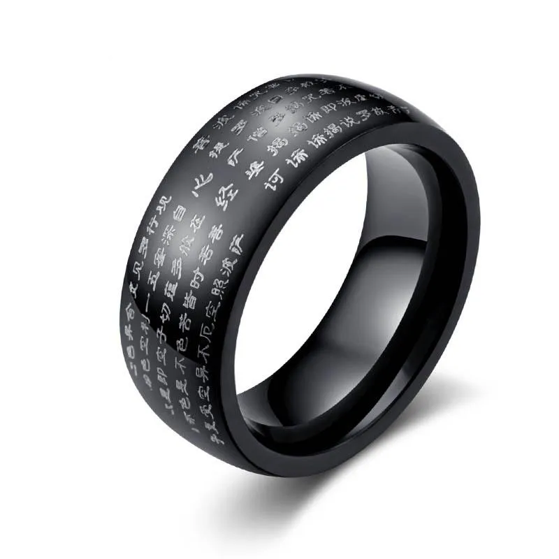 Cluster Rings Buddhism Ring For Men Black Gold Scripture Mantra Amulet Ethnic Style Religion Finger Male Jewelry