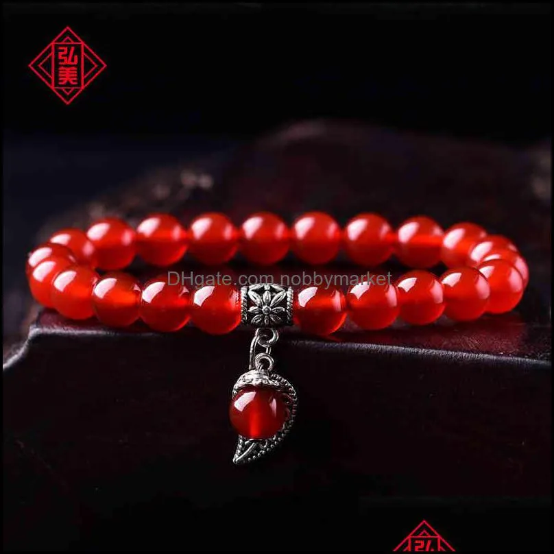 Charm Bracelets Jewelry Simple Single Ring Red Agate Bracelet National Style Leaf Womens Hand String Peace Ball Drop Delivery 2021 Kjxyo