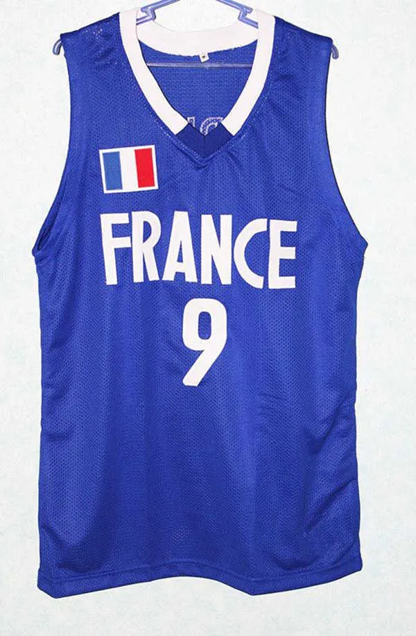 Tony Parker #9 Team Frankrijk heren basketbalshirt groen Elke maat Throwback jerseys Gestikt borduurwerk Retro