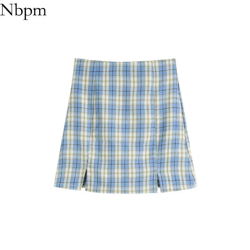 Nbpm vrouwen chique mode met blauwe plaid hoge taille mini rokken stijlvolle fit lente zomer student schattig plooien 210529