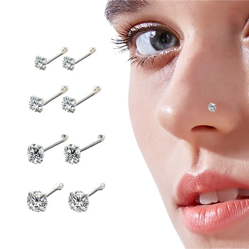 925 Sterling Silber Nasenstecker für Frau, runder Trend, Zirkon-Nasenring, Körperpiercing-Schmuck, nicht allergisch, Party-Geschenk 210507