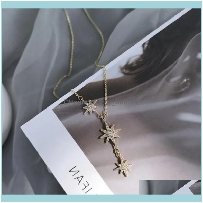Pendant Necklaces 1pc Shiny Eight Mountain Star Necklace Fashion Chic Neck Chain Jewelry Simple For Women Girl (Golden)