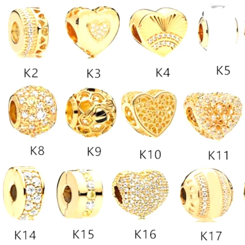 925 Silver Beads Yellow gold Square Charms Fits European For pandoraly Style women Jewelry Bracelets