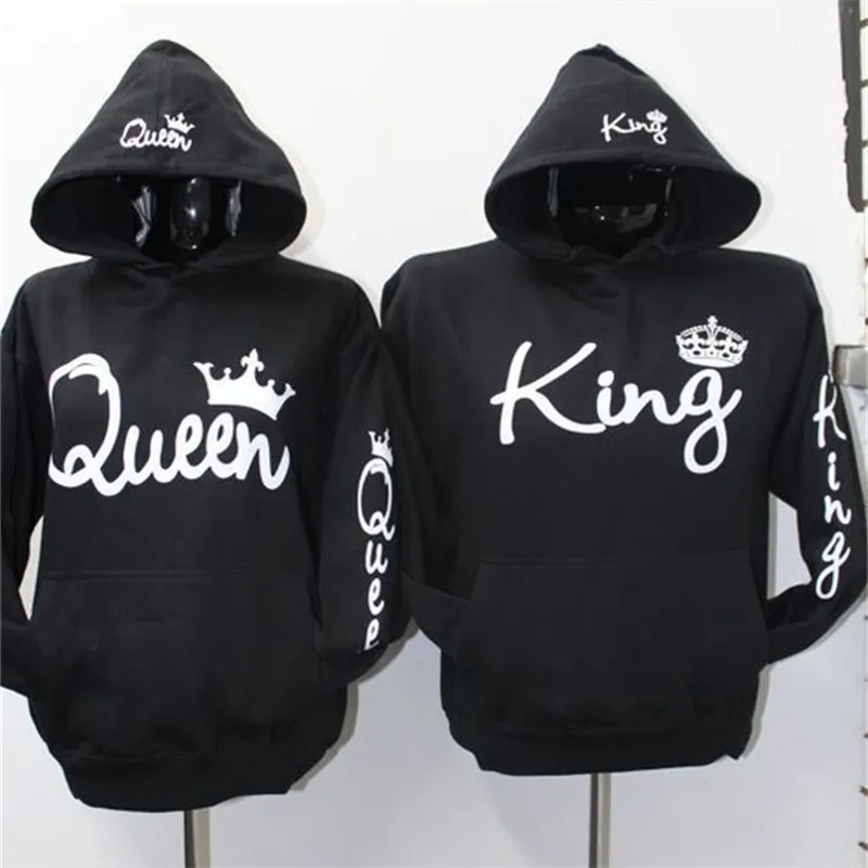 Sudaderas Para Parejas de manga larga Rey Reina Corona Impreso Sudaderas con capucha Parejas Amantes Sudadera Hombres Mujeres Tallas grandes Sudadera con capucha 210517