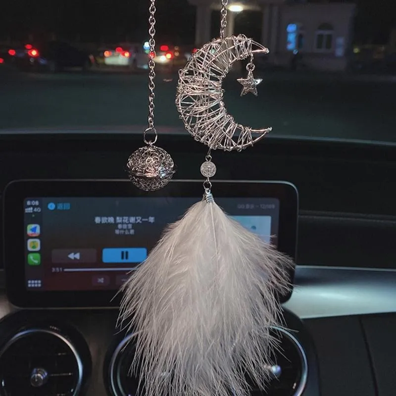 Interior Decorations Car Decoration Rearview Mirror Female Ornaments Starry Moon Dream Hollow Silver Wire Star Ball Hanging