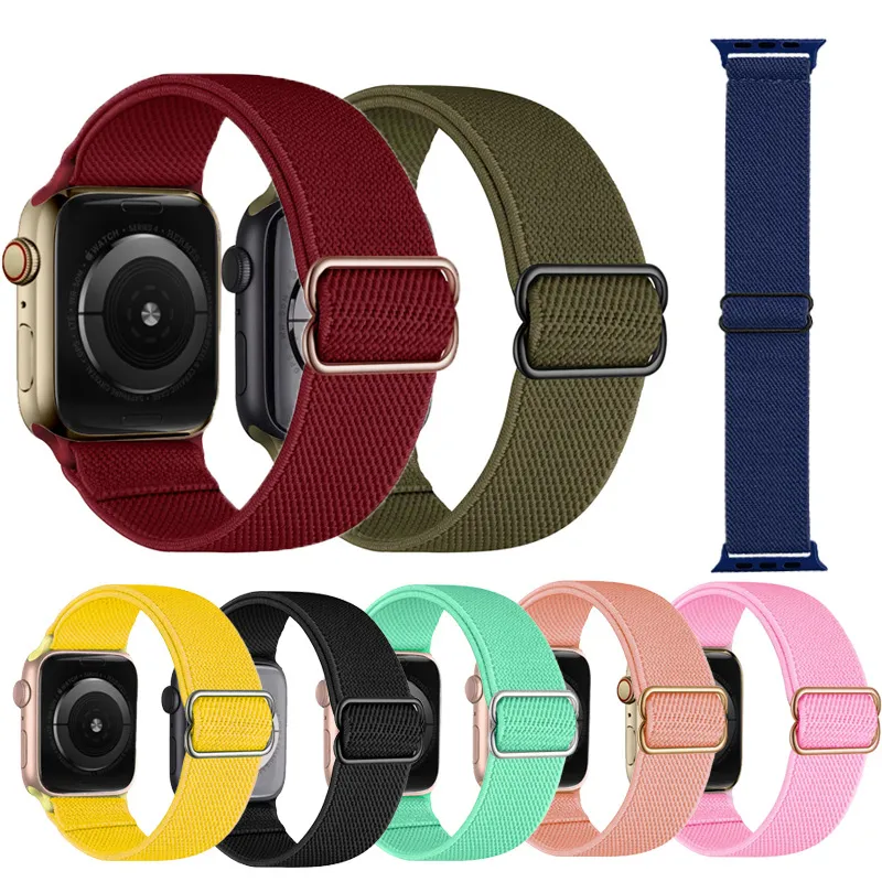 Nylon Solo Loop Elastic Strap Watch Band för Apple Iwatch Serie 6 SE 5 4 3 Utbytbar vaktband 38mm 42mm