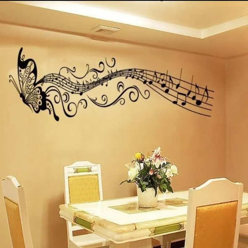 DIY音楽バタフライステッカー自己接着防水寝室リビングルームソファーホーム装飾PVCウォールステッカービニール壁画210420