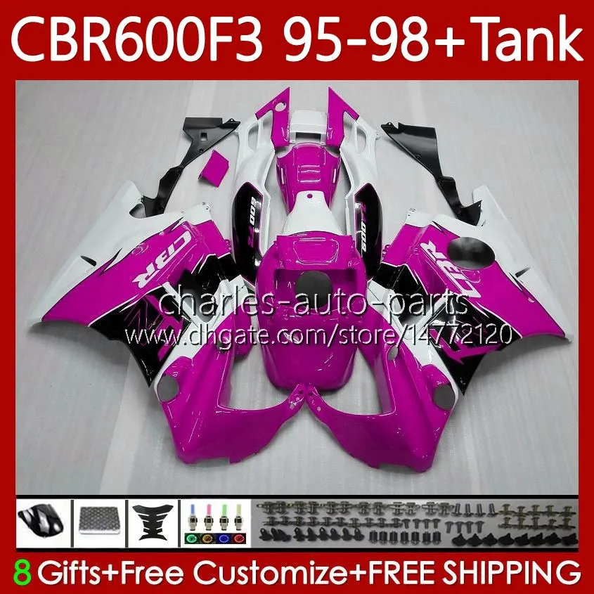 Karosseri + tank för Honda CBR600F3 600CC 600FS 95-98 kropp 64NO.176 CBR 600 600F3 Rosa vit CBR600 F3 FS CC 1995 1996 1997 CBR600FS CBR600-F3 95 96 97 98 Fairing Kit