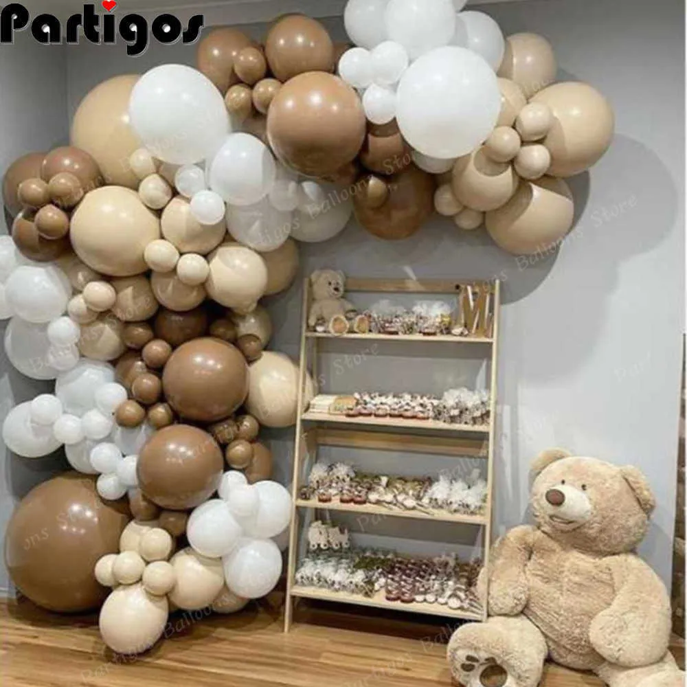 148pcs Caramel Coffee Balloon Arch Garland for Kids Baby Shower Teddy Bear Themed Neutral Wild One 1st Birthday Party Decoration Y0929