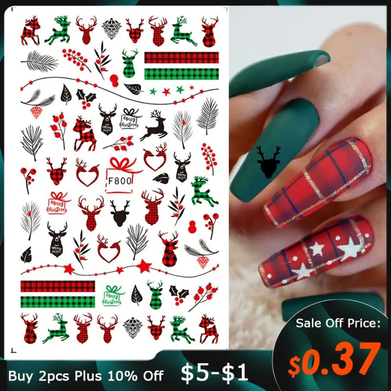 Stickers & Decals Merry Christmas 3D Nails Sticker Winter Snowflake Elk Xmas Trees Cartoon Adhesive Sliders Nail Art Accessories BEF797-801