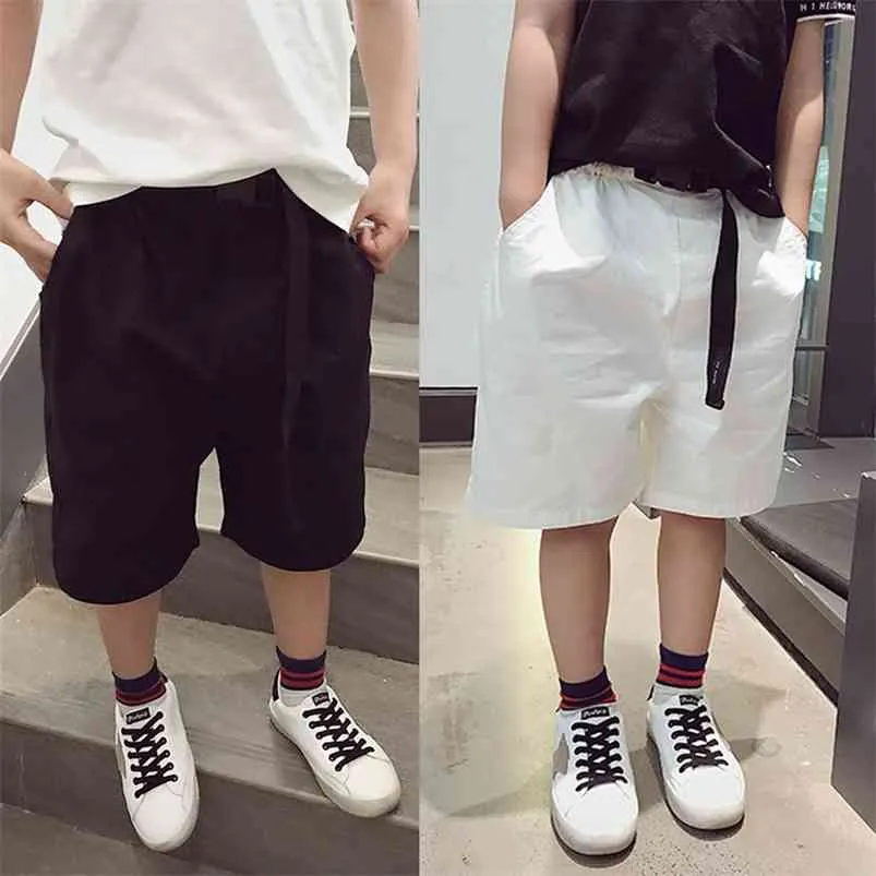 Pantaloncini estivi per bambini Tinta unita Pantaloni bianchi Pantaloni coreani Pantaloni larghi Adolescente Nero puro Abbigliamento per bambini 1-10 anni 210622