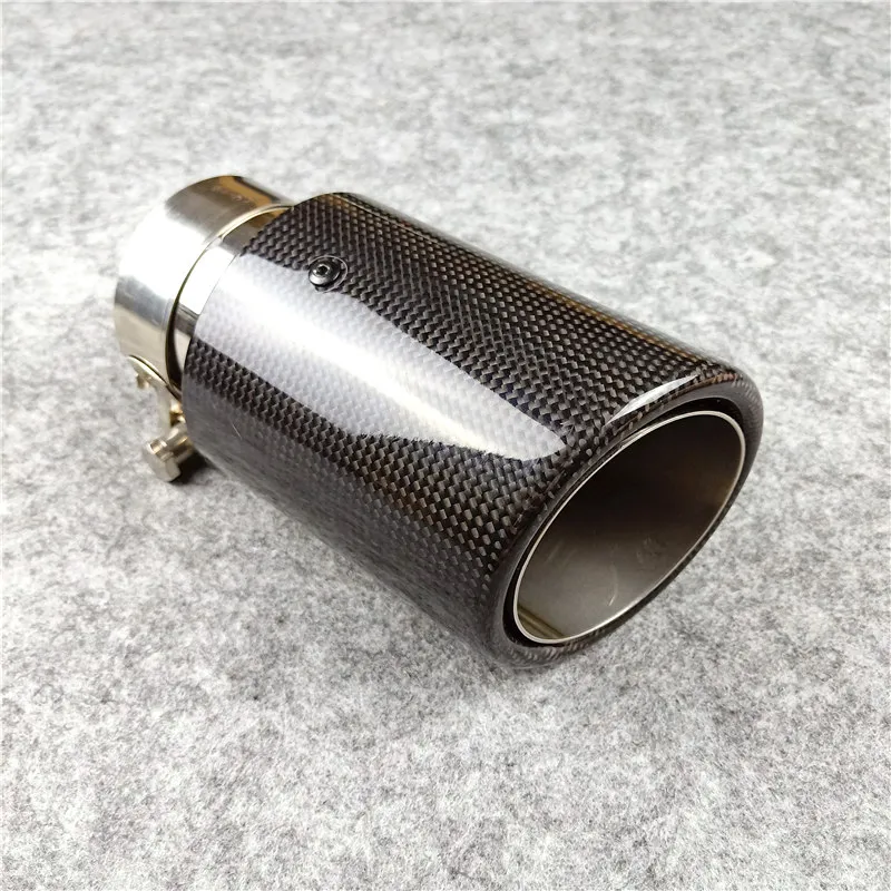 1 Piece Length 170mm Exhaust Pipe Car Universal Glossy black Crimping AK Carbon fiber Nozzles Replacement Akrapovic Stainless Steel Muffler tip