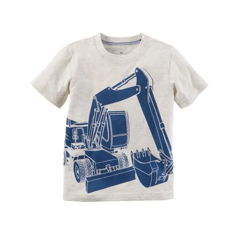 Digger Boys Kläder Skjortor Barn T-shirts Baby Boys Tee Summer Barnskjorta Topp 100% Bomull 6 9 12 18 24 Månad 210413