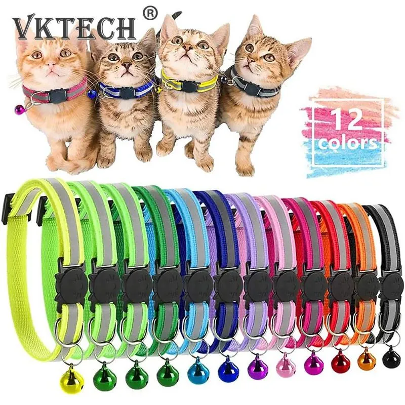 Colliers de chat conduit 12 pièces collier pour animaux de compagnie mignon chaton cloche réglable en Nylon ruban anneau de sécurité collier chats chiot cou sangle