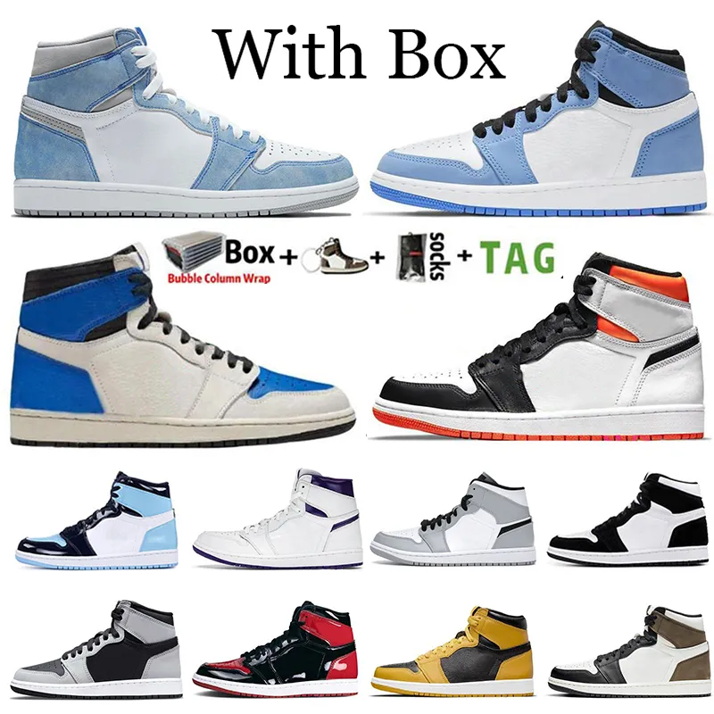 2022 Newest Arrival With Box Jumpman 1 OG 1s Mens Basketball Shoes Electro Orange Obsidian UNC Hyper Royal University Blue Bred Patent Women Sneakers Trainers