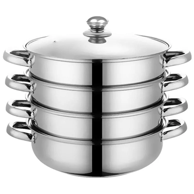 Pans Steamer Three Piece Stainless Steel Pan Set With Non Stick Base Multi Cooker 4 Tier