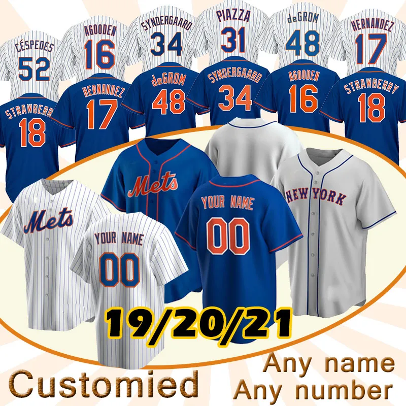 カスタマイズされた12フランシスコのリンドル新しい野球ジャージ48 Jacob Digrom 20 Pete Alonso 18 Darryl Strawberry 31 Mike Piazza Noah Syndergaard Jersey Top