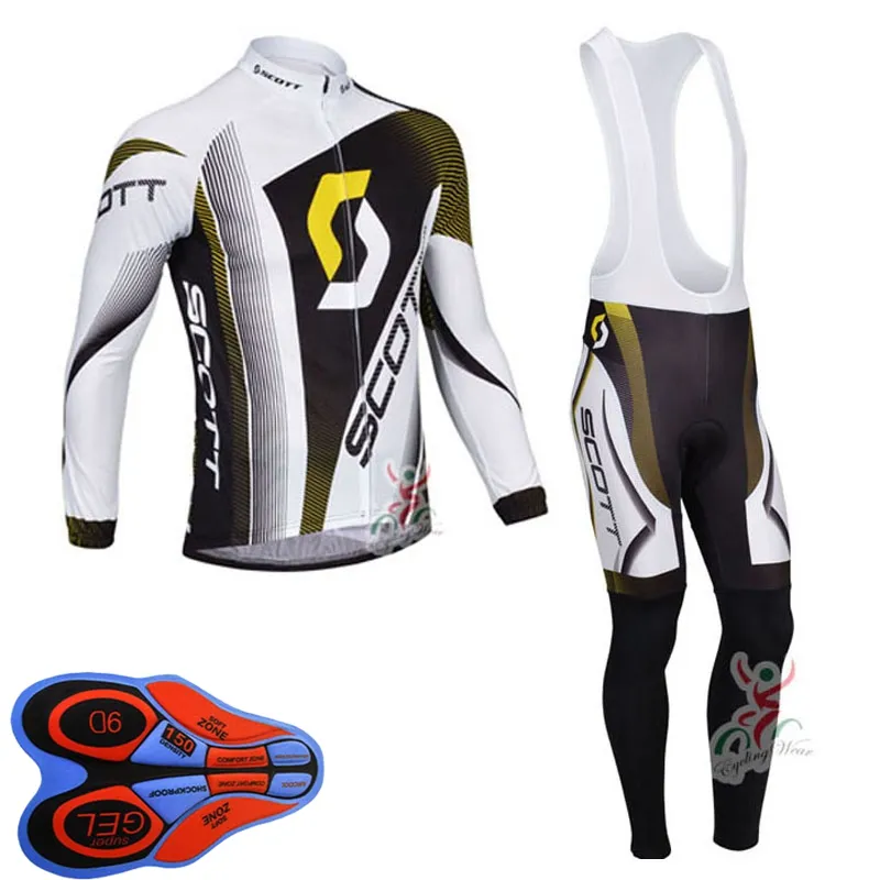 Wiosna / Autum Scott Team Mens Jazda Na Rowerze Koszulki Zestaw Z Długim Rękawem Koszulki Długie Spodnie Bib Suit MTB Bike Outfits Racing Rower Uniform Odkryty Nosić Ropa Ciclismo S21042012