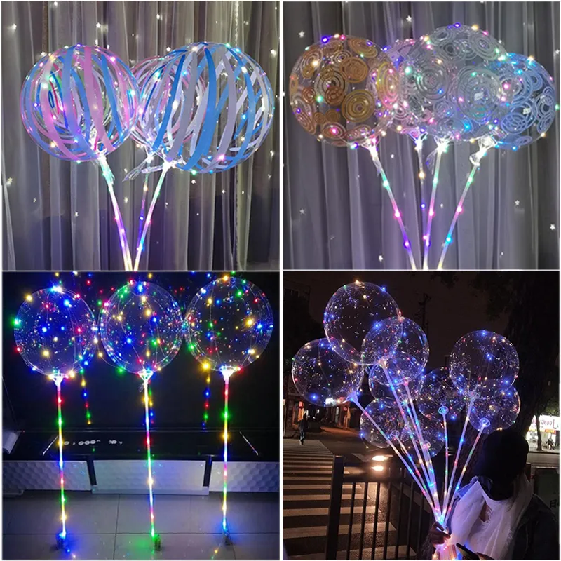 Stampa luci a palloncino a LED Palloncini trasparenti da 20 pollici Illuminazione novità con palo da 70 cm 3 metri Luce a stringa RGB per bancarella di strada Decorazioni per feste di matrimonio Vacanze