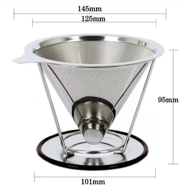 Duurzaam 304 roestvrijstalen koffie waterfilter Draagbare koffiefilter scherm koffiezetapparaat onderdelen trechter filters 95mm Hoogte EE 2.15