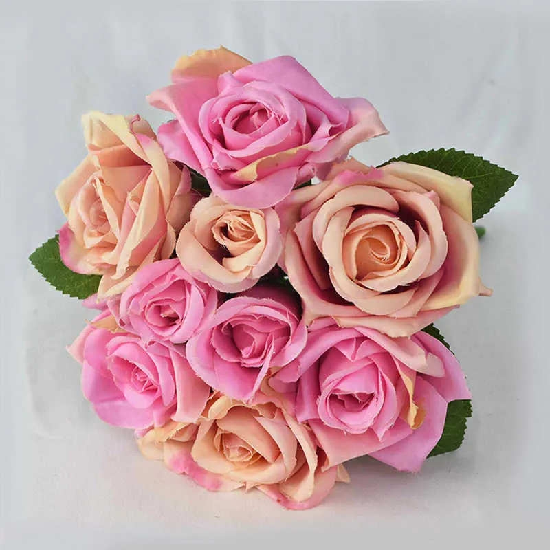 9 Heads Home Decor Artificial Fake Roses Wedding Bridal Bouquet For Home Hotel Wedding Office Garden Decor Silk Flower Bouquet