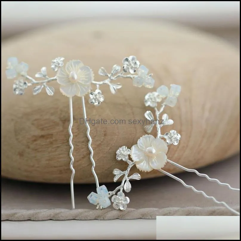 Hair Clips & Barrettes Jewelry Floralbride Handmade Baroque Alloy Shell Flower Leaf Freshwater Pearls Bridal Pin Wedding Sticker Women Drop