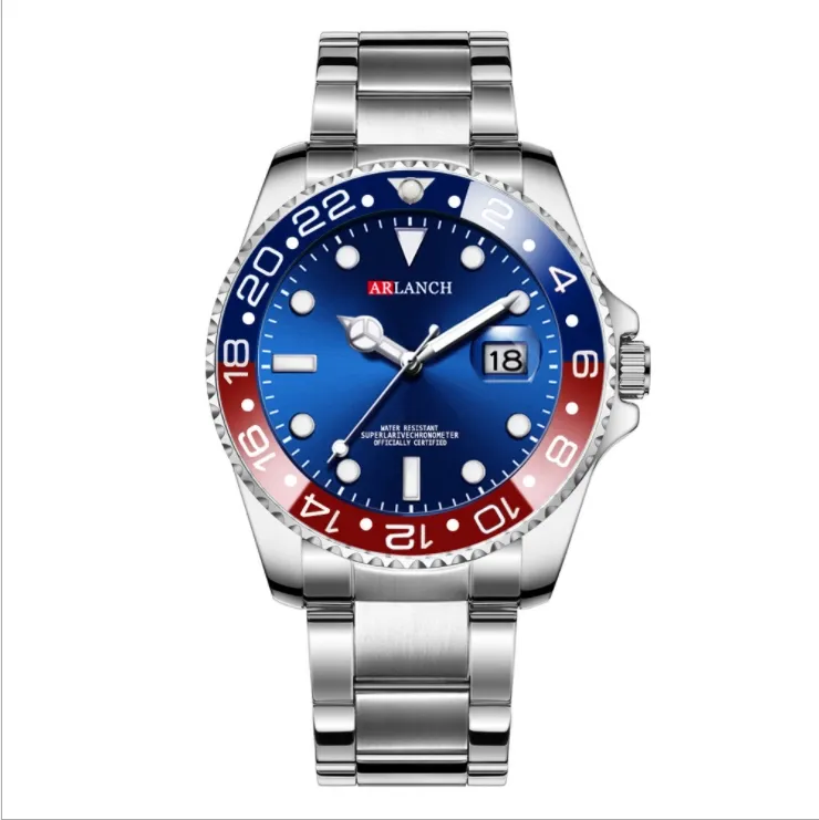 Sich U1-U1新しい男性の発光クォーツ腕時計ファッションスチール赤と青の焦点サークルグリーンゴースト非自動メカニカル