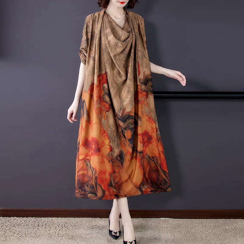 아시아 태평양 제도 민족 의류 여성 우아한 한국식 긴 소매 드레스 느슨한 디자인 현대 한복 패션 쇼 여성 가운