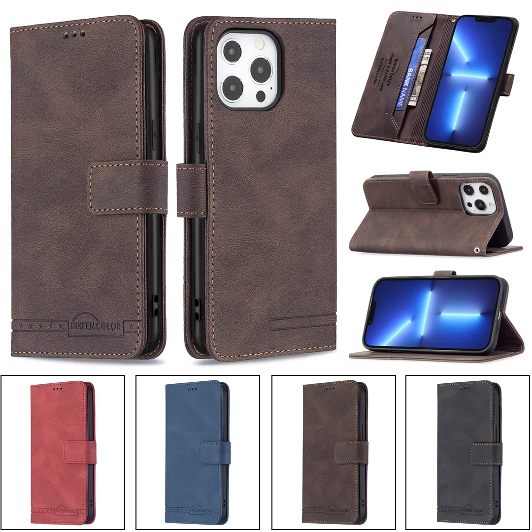 Pl￥nbokstelefonfodral f￶r iPhone 13 12 11 Pro Max X Xs XR 7 8 Plus Pure Color Skin-Feeling Pu Leather Flip Kickstand Cover Case With Card Slots