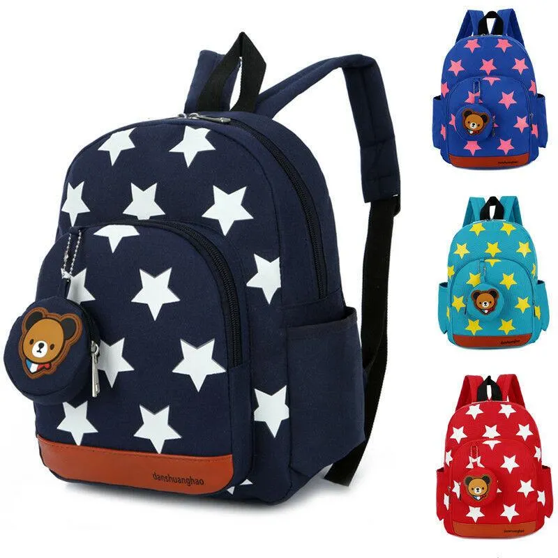 Brand Toddler Kids Star Pattern Zipper Backpack Cute Bear Kid Boys Girls Lunch Rucksack Travel School Book Bags
