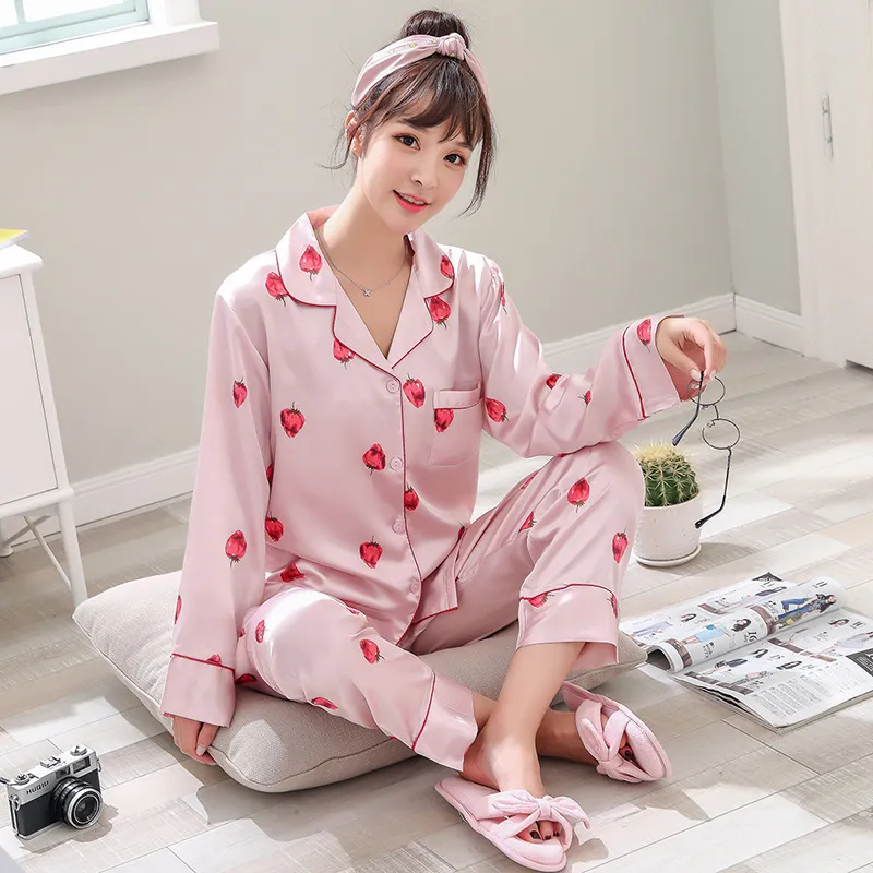 Strins Harajuku Plus Size Piżamy Słodkie Koreańskie Piżamy Sleeping Bielizna Kobiety Nightwear Piżama Zestaw Pajama Długie X0526