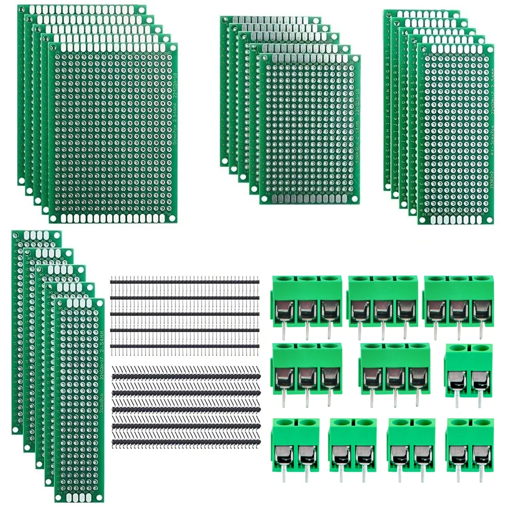 40 Adet 2.54mm Pin Header Şerit 5.0mm Vida Terminal Blokları Çift Yan Prototip PCB Kurulu Kiti