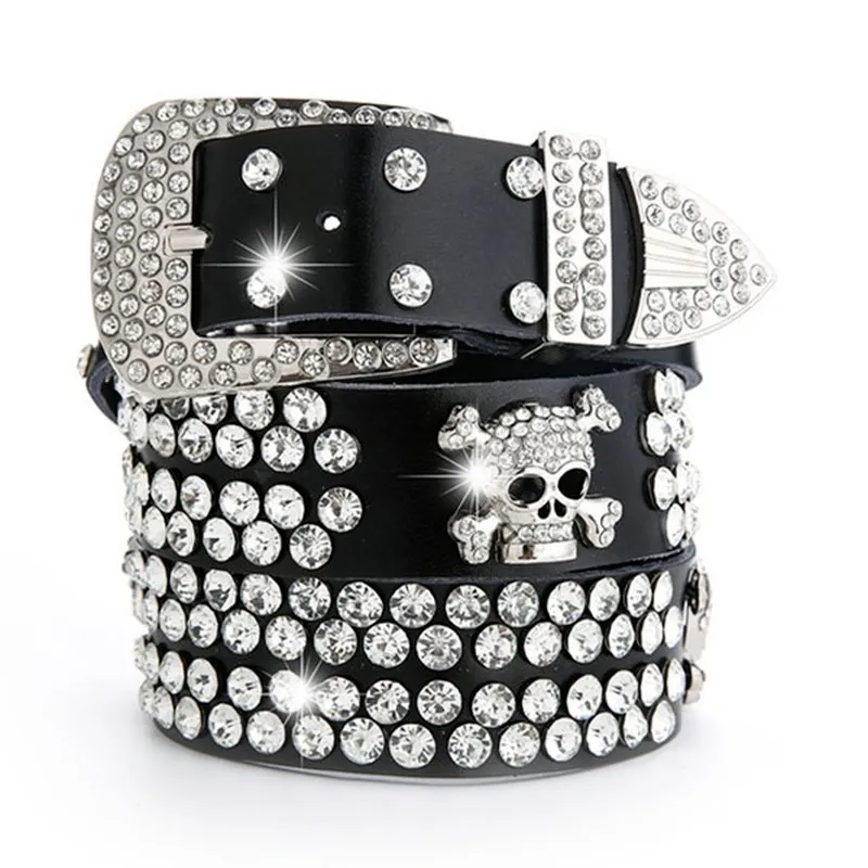Vintage Rhinestone Skull Belts For Women Wide Buckle... From  display picture 3