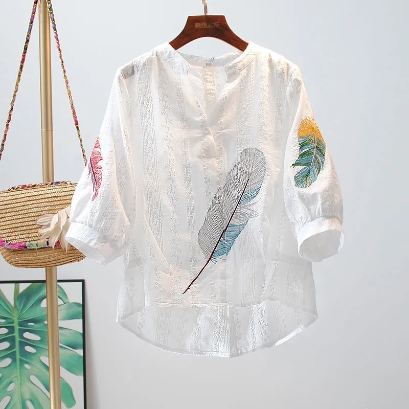 Vanovich Fashion Shirt Frauen Sommer wild lässiger koreanischer Stil Stickerei Sonnenschutz Frauen Kleidung 210615