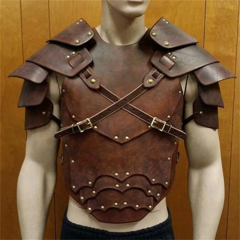 Bras Zestawy Średniowieczny Rave Kostium PU Leather Armor Top Mężczyźni Erotyczne Uprzączki Sexy Paski Fetysz Gejów Odzież Ciała Klatka BDSM Bondage Sex Wear