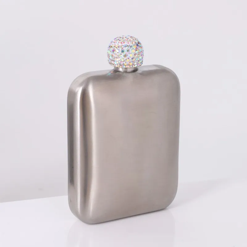 Stainless Steel Hip Flask With Diamond Lid Ladies Outdoor Portable Square Hip Flask Mini Pocket Hip Flask 