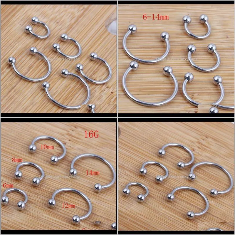nose ring 100pcs/lot mix 6/8/10/12/14mm stainless steel body jewelry horseshoe ring
