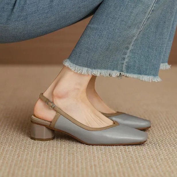 Kadınlar 7648 Tasarımcı Vintage Elbise Ayakkabıları Kare Ayak parmakları Gerçek deri tıknaz topuk moda karışık renk sadelik bayan parti sandaletleri