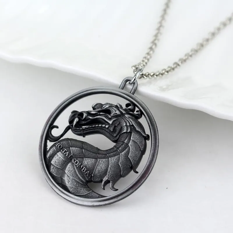 Giochi Mortal Kombat Collana in lega di metallo Ciondolo drago per donna Uomo Gioielli punk Collier Catene208f