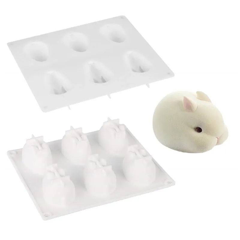 Baking Moulds 6 Even Network 3D Rabbit Shape Silicone Mousse Dessert Mold Cake Decorating Tools Jelly Candy Chocolate Ice Cream Molds Manual Soap Mould Bakeware